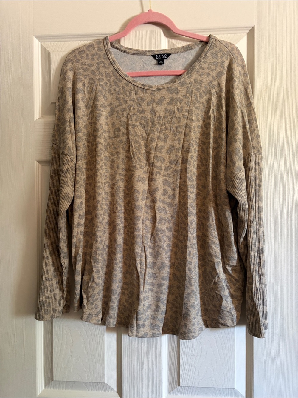Buffalo David Bitton Taupe Leopard-Pattern Pullover Sweatshirt